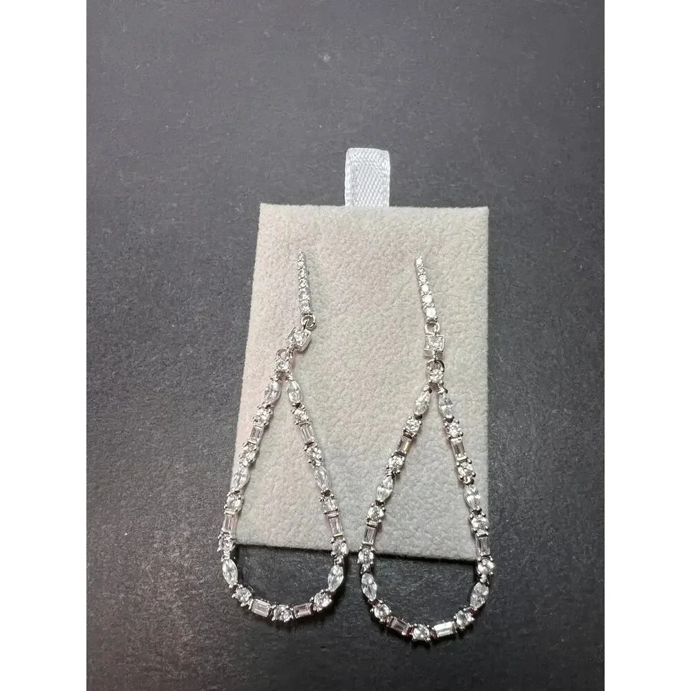 Open teardrop CZ sterling silver dangle earrings
